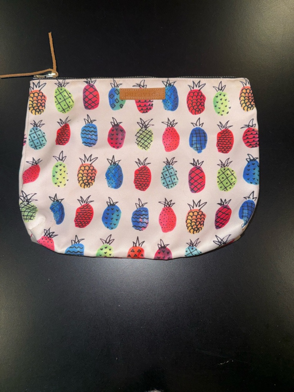 Pura Vida Pineapple Print Cosmetic Bag - Multicolor on Cream. Like New.